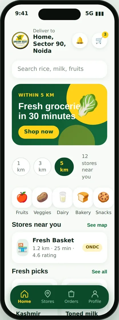 Grocery Select customer app home screen